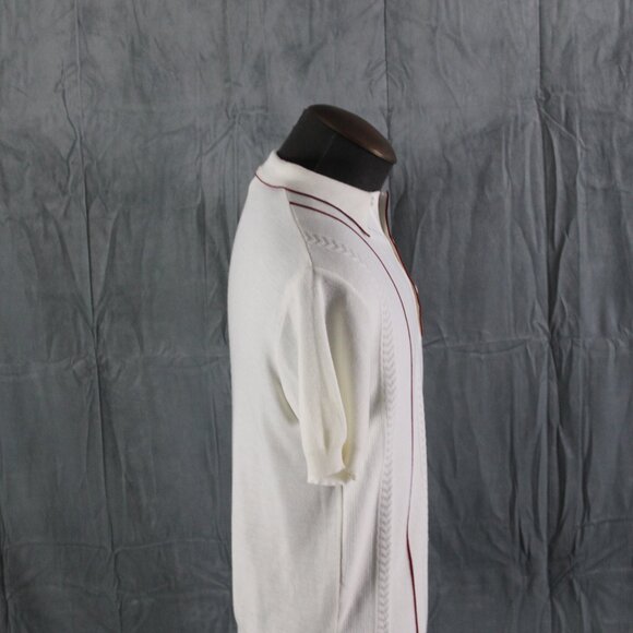 Vintage Golf Shirt - Red Stripe Textured 1/4 Button Down - Men's Medium - Picture 7 of 8